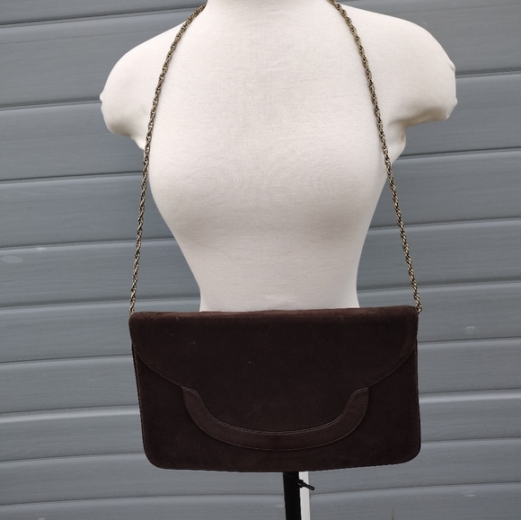 Francois Brown Vintage Suede Bag Clutch With Mirror - Picture 2 of 14